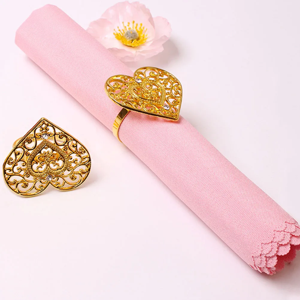 

4Pcs Hollow Heart Napkin Buckles Elegant Shape Rings Wedding Table Dinner Party Napkin Holder Serviette Buckle