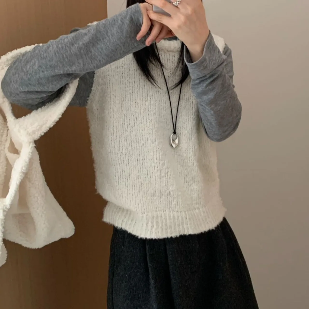 

Женский вязаный свитер, жилет из круглой пряжи, винтажный высококачественный топ на осень-зиму, корейский сле