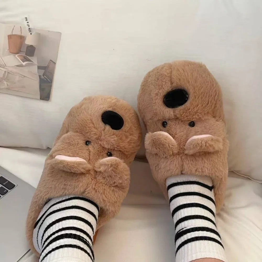 أنيمي رقيق الشتاء جرو النعال المرتفعات الغربية الكلب الكرتون الدافئة نِعال من الفراء المضادة للانزلاق سميكة سوليد Y2K شبشب كلب خارج #4