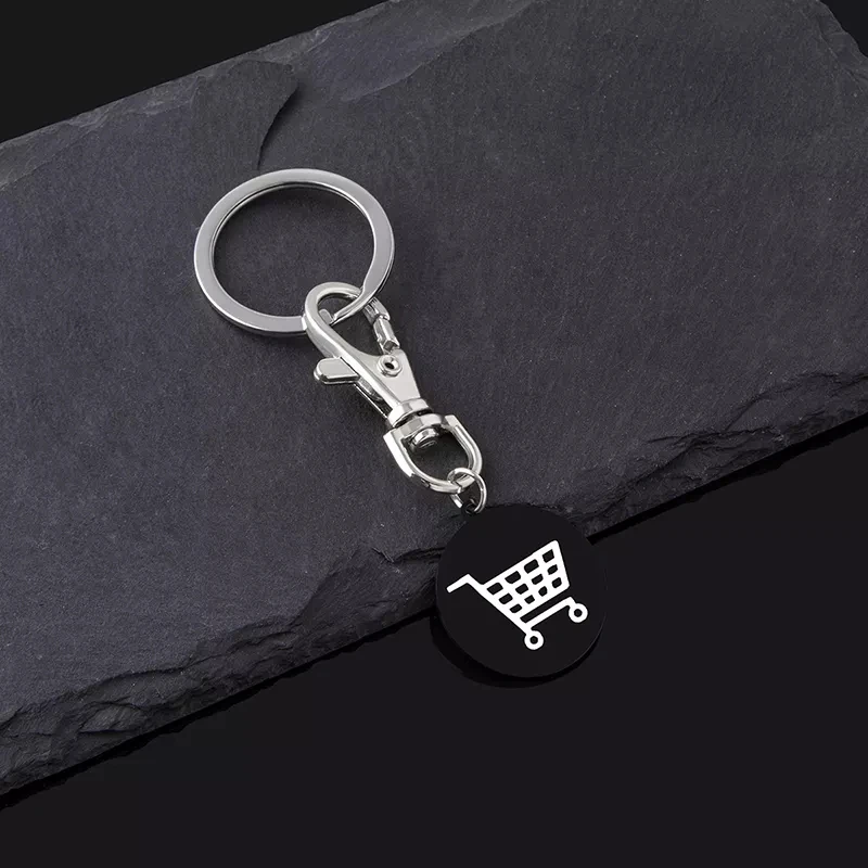 Creative Shopping Cart Logo Keychain Fashion Round Stainless Steel Pendant Key Chains Black Friday Keyring Jewelry Gifts