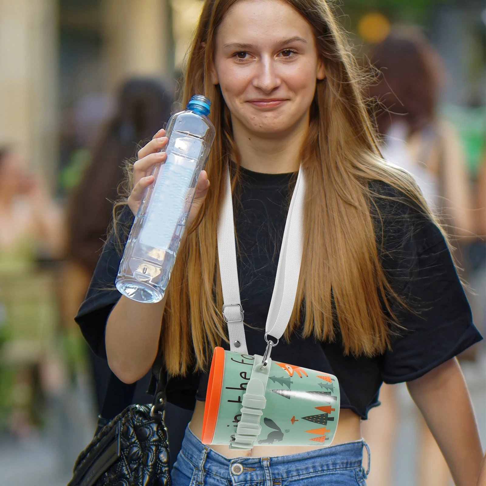 

Water Bottle Sling Strap Adjustable Handle Shoulder Strap Outdoor Adventure Portable Durable Silicone Polyester Iron Material