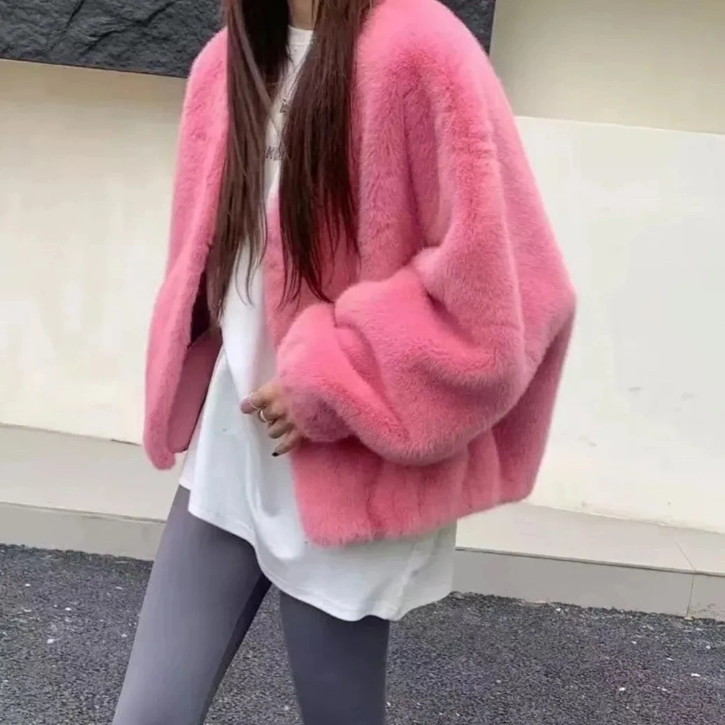 

Экологичное утепленное женское меховое пальто для осени и зимы, модная верхняя одежда с V-образным вырезом, теплое, приталенное, женское пальто разных размеров