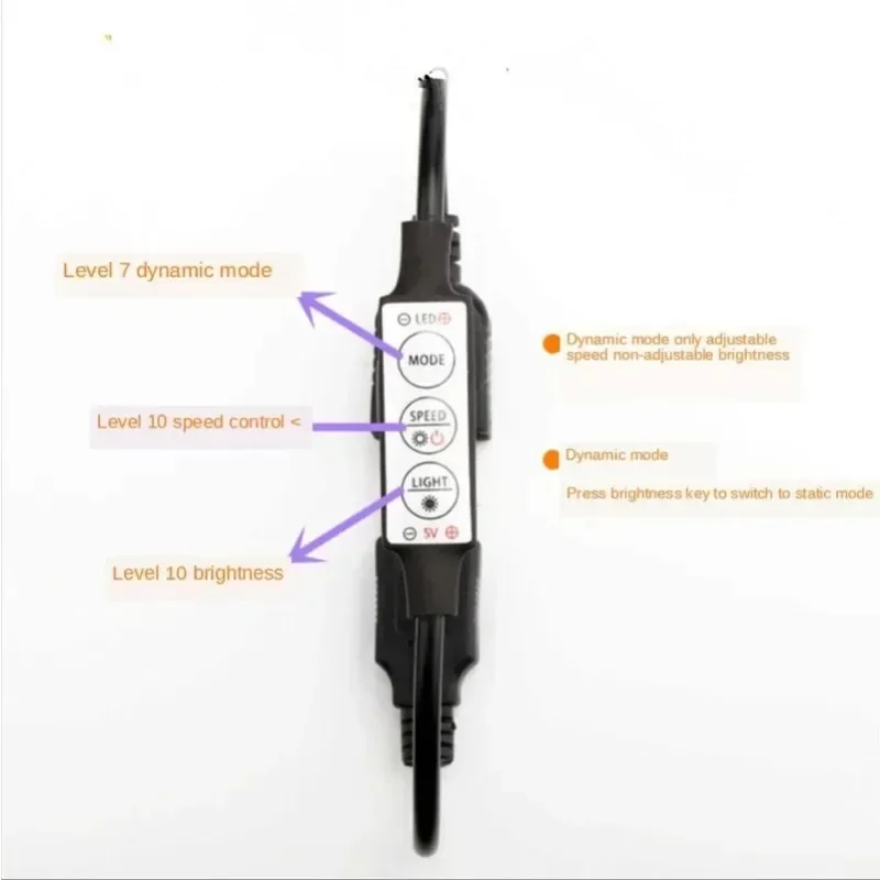 Conector USB de entrada y salida, miniluz Led monocromática de 5V con controlador estroboscópico de atenuación de 3 botones, 1 piezas