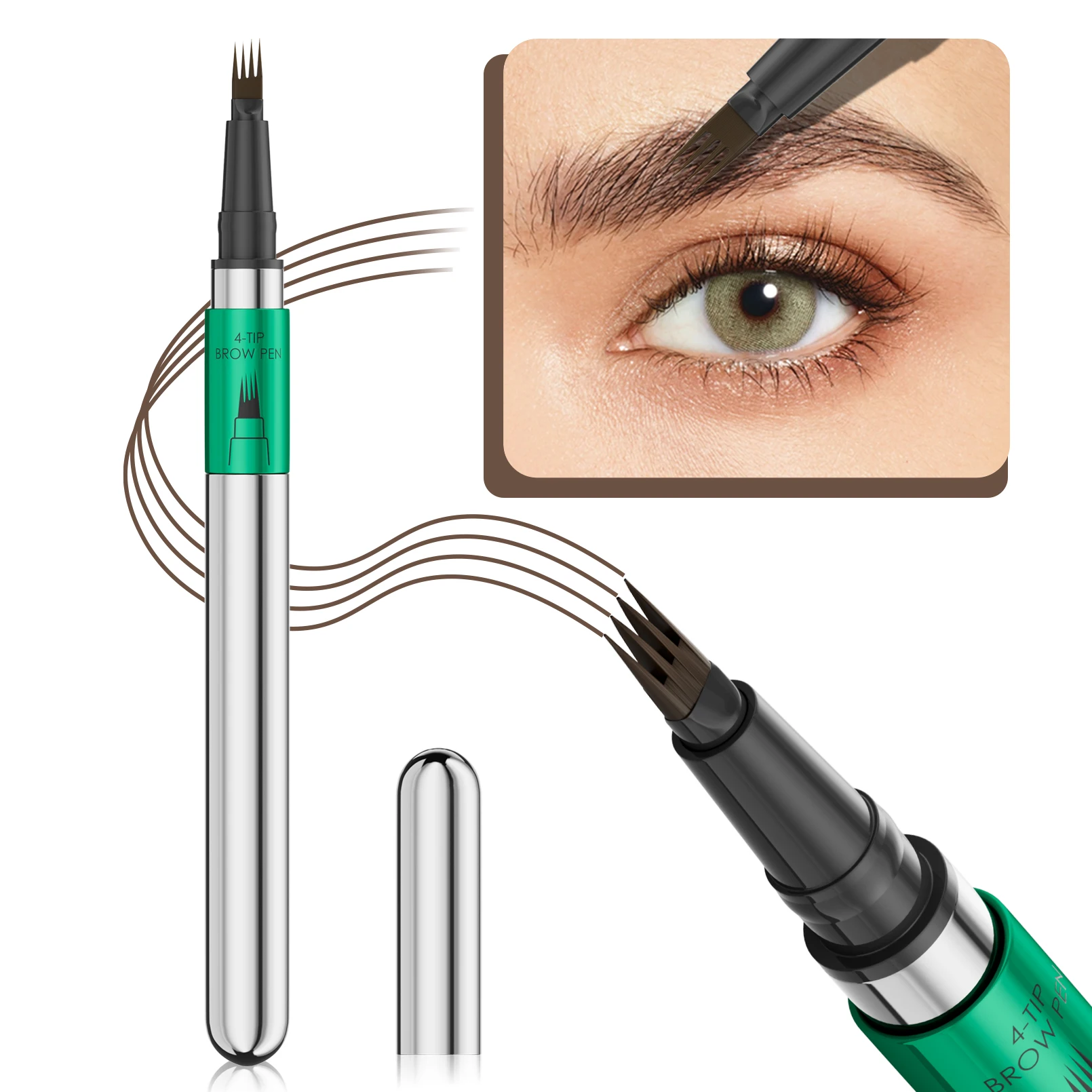 Novo lápis de sobrancelha líquido de 4 garras, marrom claro, marrom, marrom escuro, marrom preto, cinco cores disponíveis, efeito de sobrancelha natural, à prova d'água de longa duração, não manchado, adequado para iniciantes