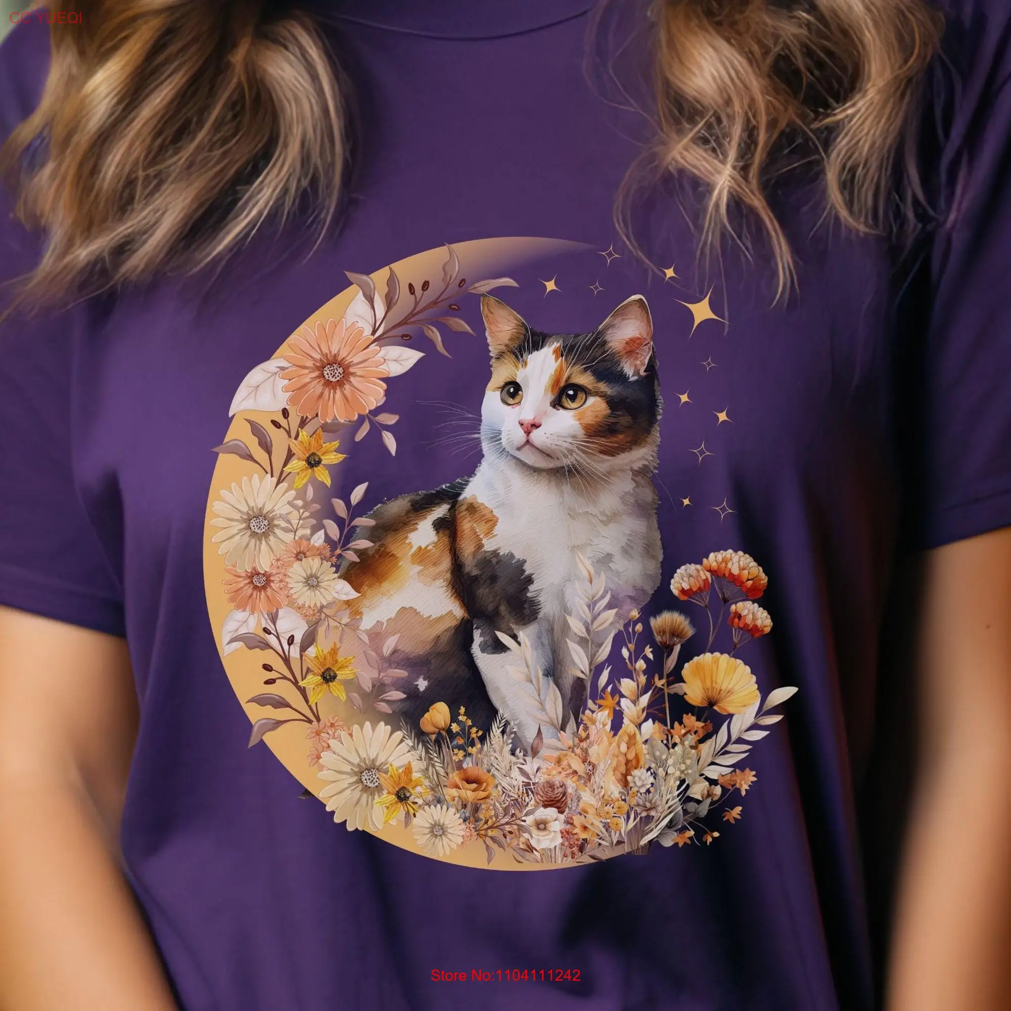 

Calico CaT T Shirt For Women Floral Mom Clothes Mama s long or short sleeves