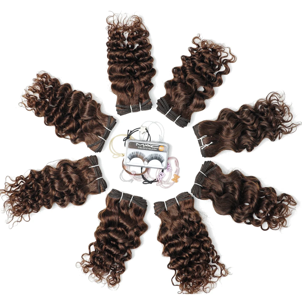 Water Wave Brazilian Human Hair Bundles Natural Color #2 #4 Dark Brown Curly Hair Extensions 50g/bundle Weaving Gemlong