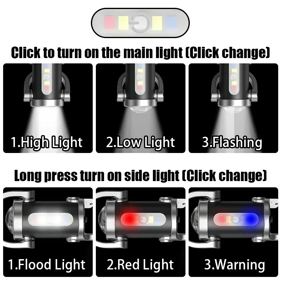 Mini Portable Keychain Flashlight Multifunction COB Work Light 6 Modes Emergency Rechargeable Light for Walking Searching Hiking