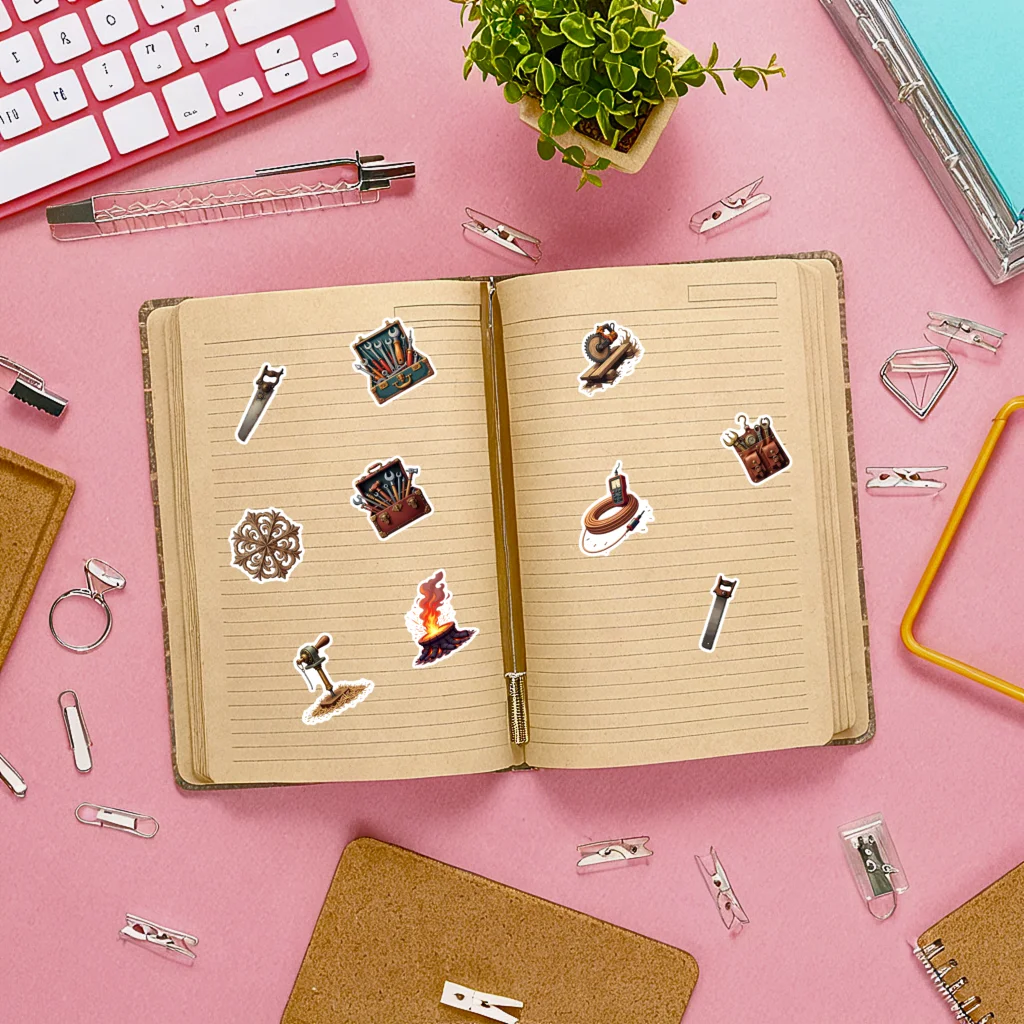 Colorful Steampunkstickers Detailed Repairstickers Paper-made Glossy Hardwarestickers for Laptop Notebook Backpack