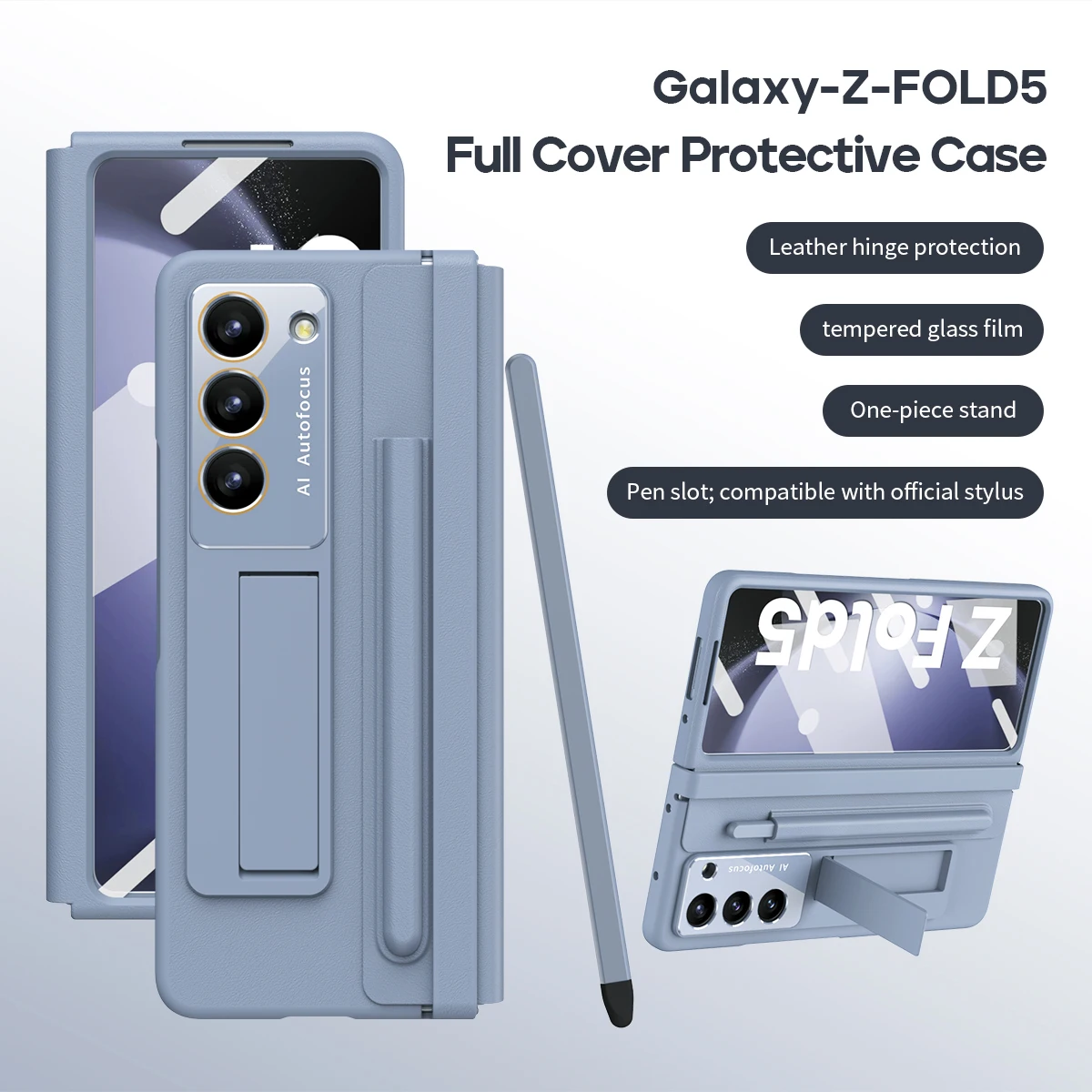 

With Original S Pen Holder For Samsung Galaxy Z Fold 5 4 Case Leather Hinge Magnetic Kickstand Full Screen Protector Cover