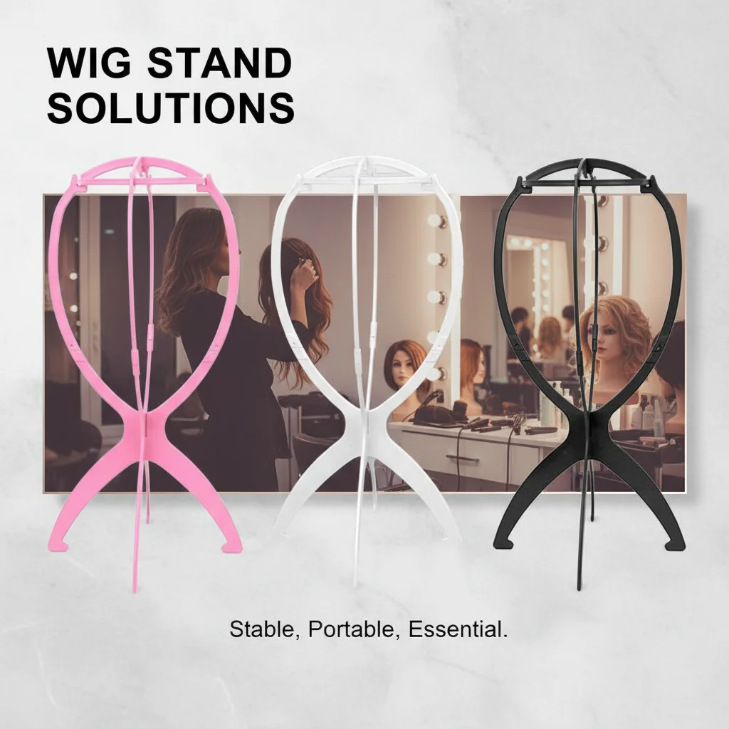 

Stable Wig Stand Collapsible Hairpiece Holder For All Wigs and Hats Display Styling Tool for Haircut Training and Home Use