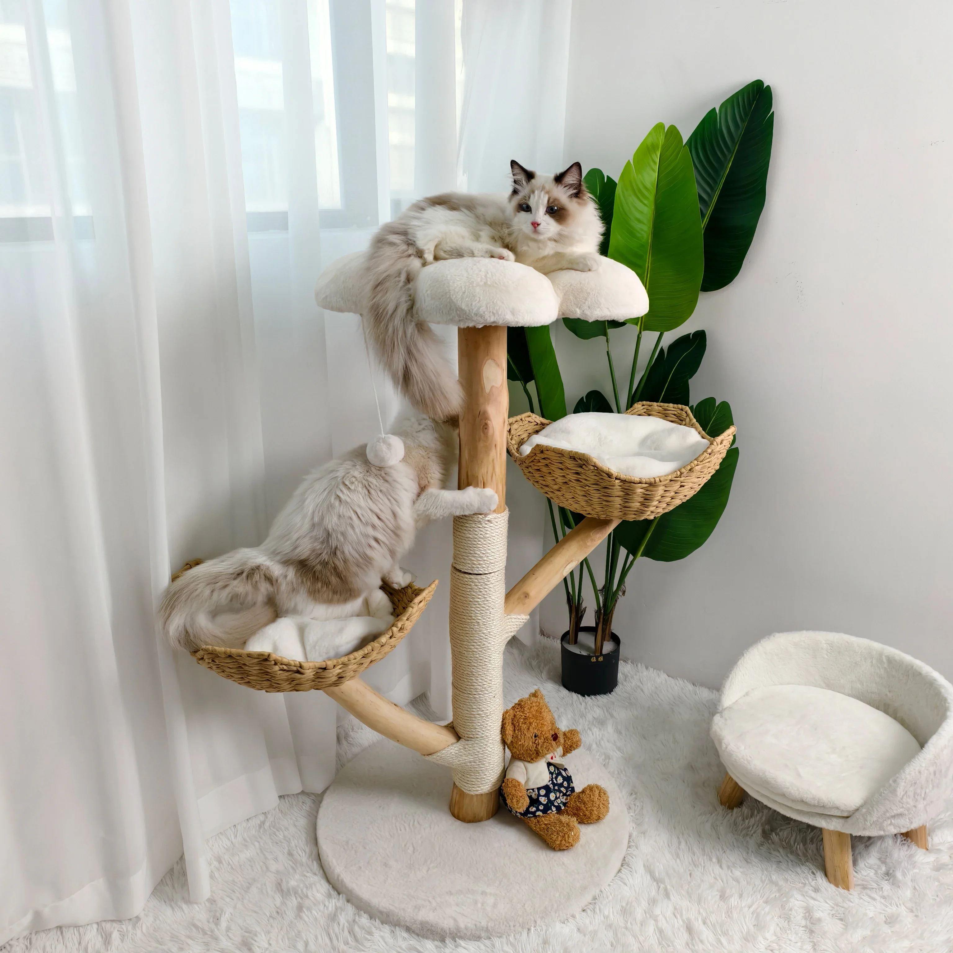 Modern Cat Tree Activity Tower with Plush Cushion and Toy Ball Sisal Scratching Post Kitten Play House for Indoor