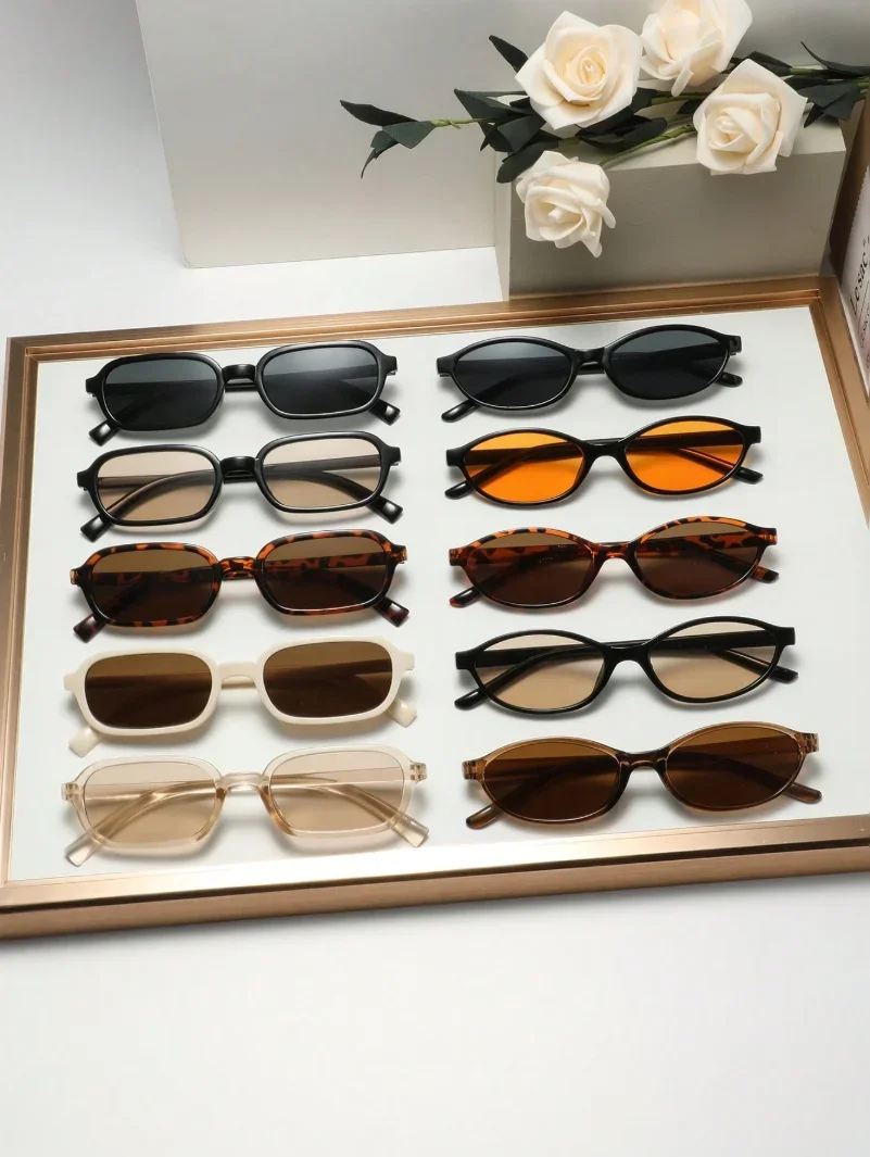 10 Stück trendige und modische Sonnenbrillen mit geometrischem kleinem Rahmen, ein unverzichtbares Modeaccessoire für den täglichen Gebrauch, Partys und Urlaub