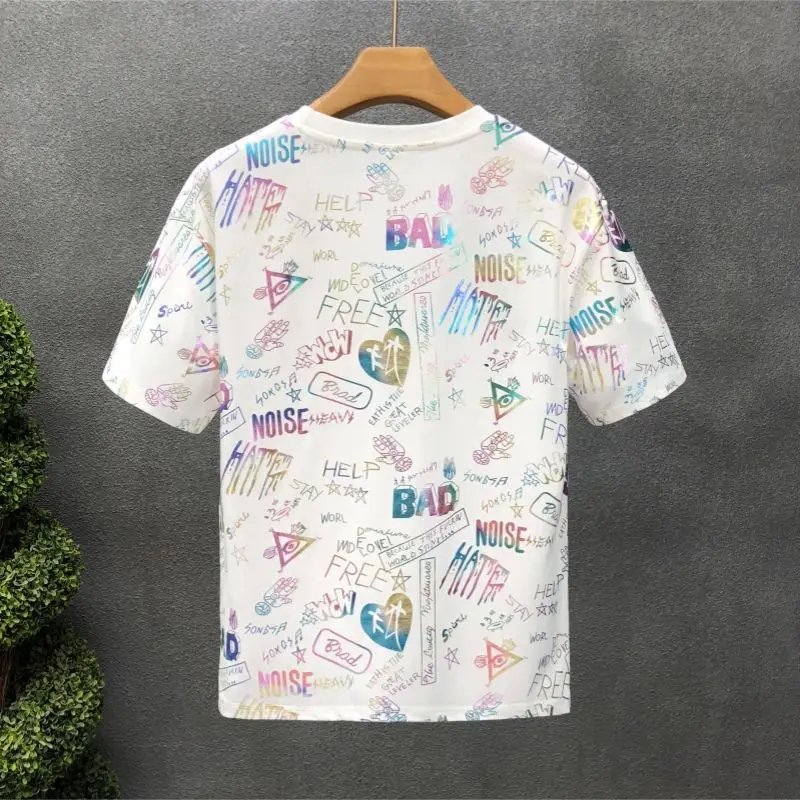 Elegant Fashion Harajuku Slim Fit Male Clothes Loose Casual Sport All Match Tshirts Printed O Neck Insert Short Sleeve T-shirts