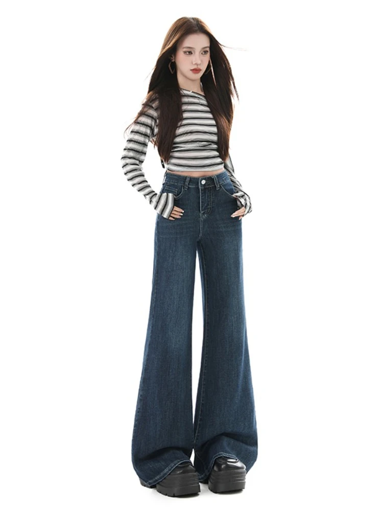 American Loose Slightly Flared Women's Jeans Women Spring Autumn High Waist Dragging Trousers Vintage Y2K Korean Denim Pants