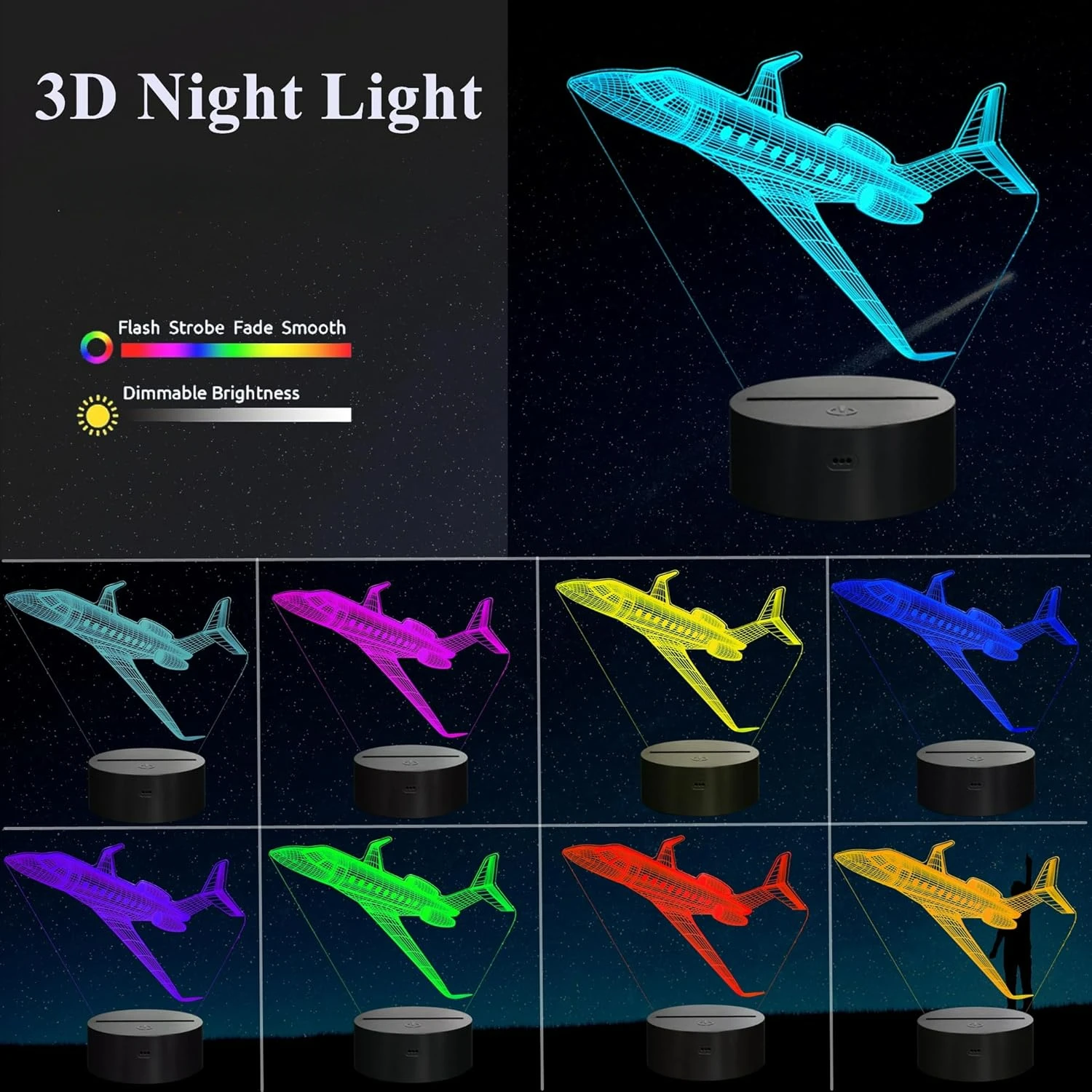 Nighdn Airplane Night Light LED 3D Illusion Lamp Room Decor Bedside USB Plug-in Table Lamp Birthday Gift for Kids Boys Friends