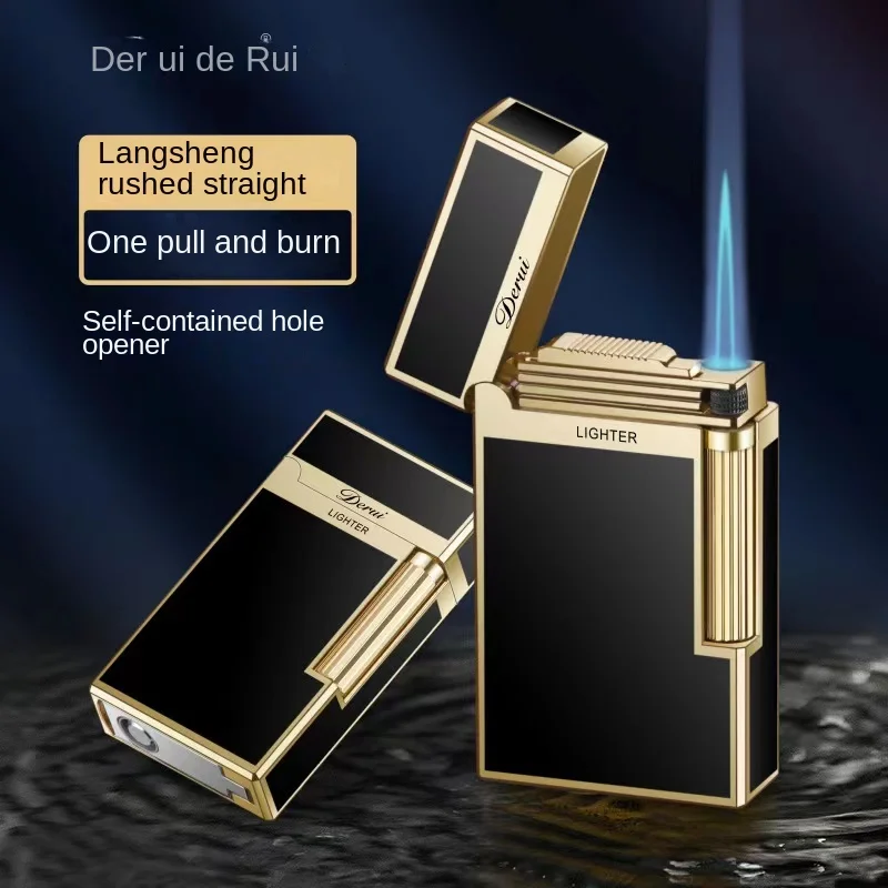 New Hot Selling Derui Lighter Creative Butane Gas Windproof Straight Metal Lighter Men\'s Fun Gift Toy Cigarette Lighter Tool