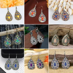 Bohemian Wtaer Drop Earrings Ethnic Vintage Multicolor Enamel Drop Oil Inlay Rhinestone Beads Dangle Earring Female Jewelry Gift