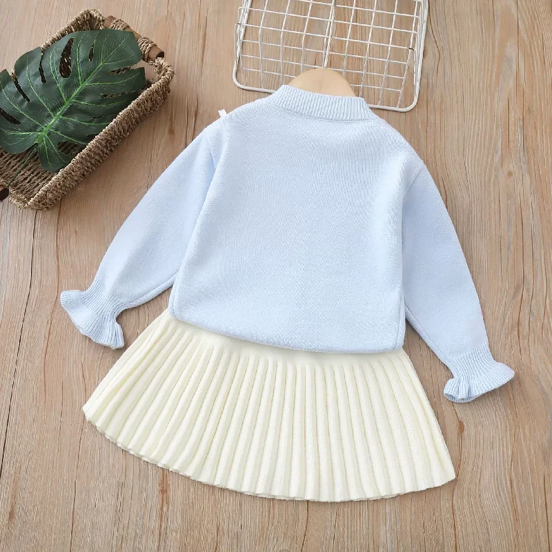 Girls Princess Sets Winter Kids Sweaters+Skirts 2Pcs Children Clothes Baby Cardigan Suits Autumn Fashion Knotbow Outfits  345