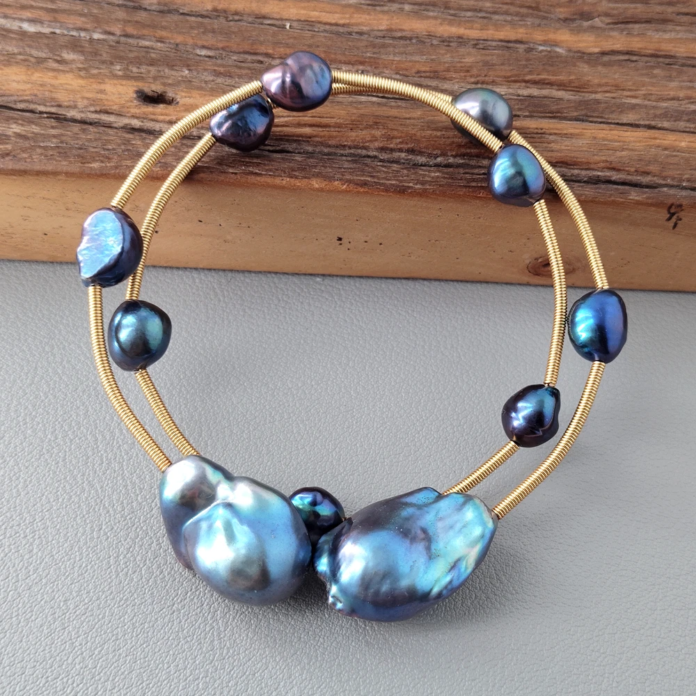 

yygem 16x24mm Cultured Black keshi Pearl fancy pearl Adjustable Bracelet Punk Bracelets Wristband Jewelry Gifts