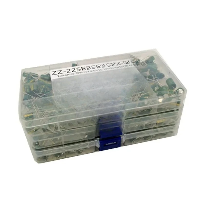 

225 шт./компл., набор алюминиевых электролитических конденсаторов, 15 значений, 16 В-50 В, 1 мкФ-470 мкФ, разные комплекты для хранения, низкий