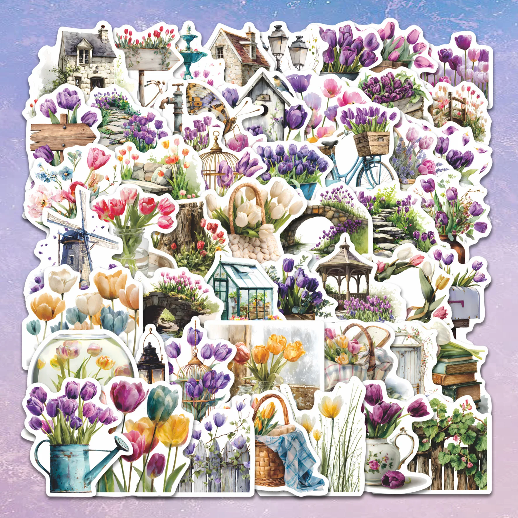 

10/50PCS Purple Tulip Stickers Ins Pastoral Style Decorative DIY Guitar Refrigerator Phone Laptop Suitcase Water Cup Skateboard