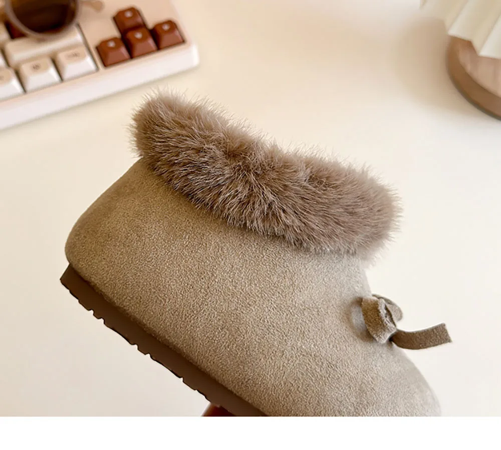 Faux FUR ฤดูหนาวรองเท้าเด็กสไตล์เกาหลีหนารองเท้าผ้าฝ้าย Anti-ลื่นแนวโน้มแฟชั่นสาวน้อย Plush รองเท้า