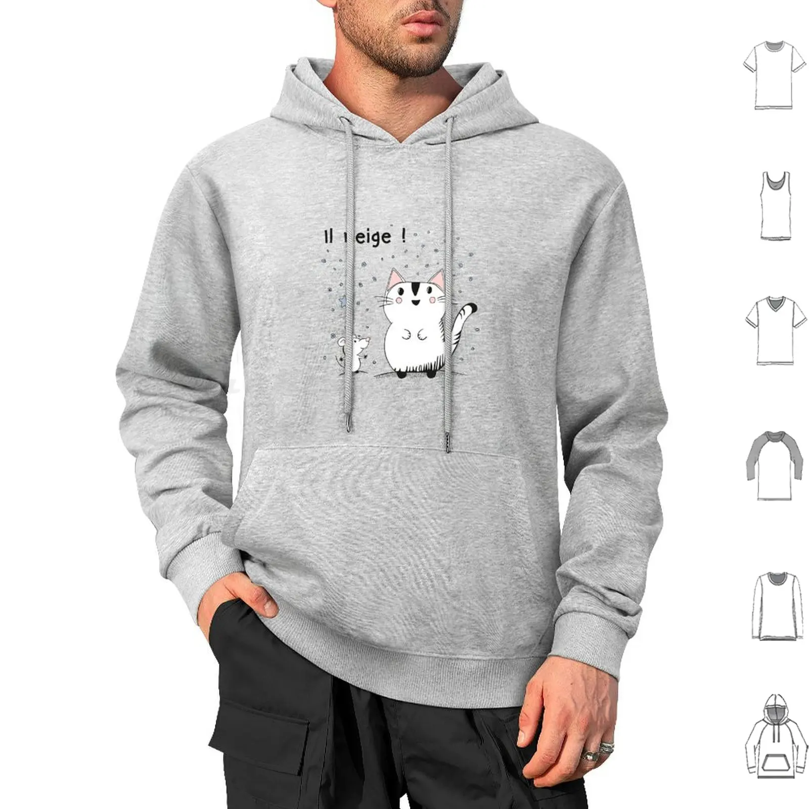 Il Neige ! It's Snowing! Cat And Mouse Hoodies Long Sleeve Snow Cat Mouse Cat And Mouse Joy Joyful Whimsical Surprised