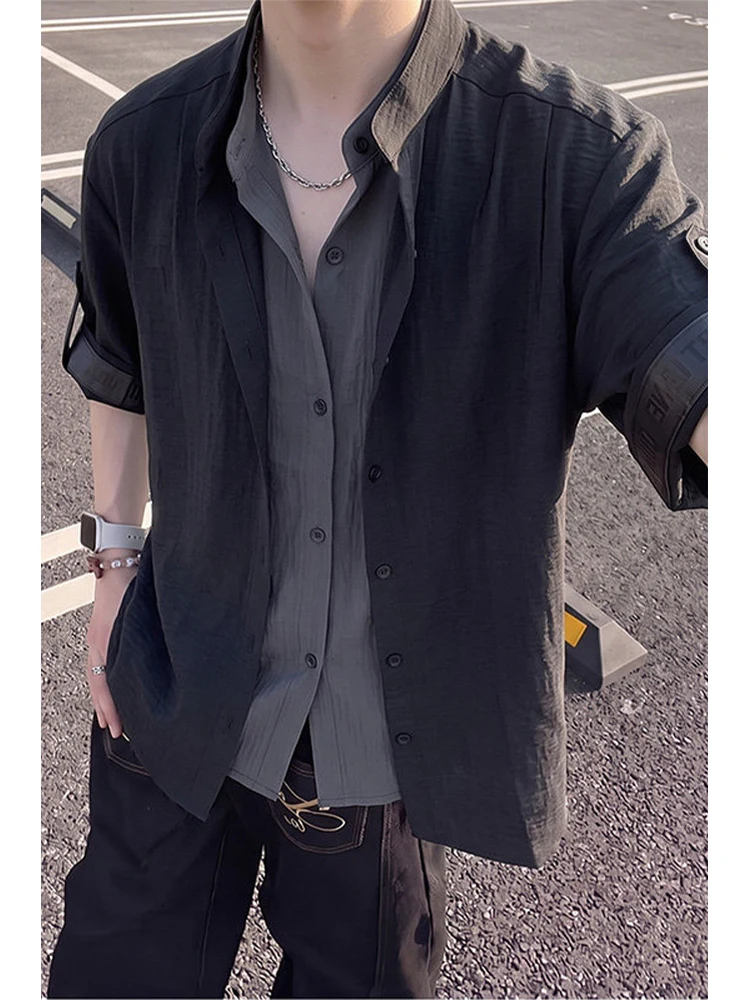 Men's Short Sleeve Shirt Casual Style Polyester Fiber Breathable Comfortable Summer Fashionable Seven-Quarter Sleeve Shirt