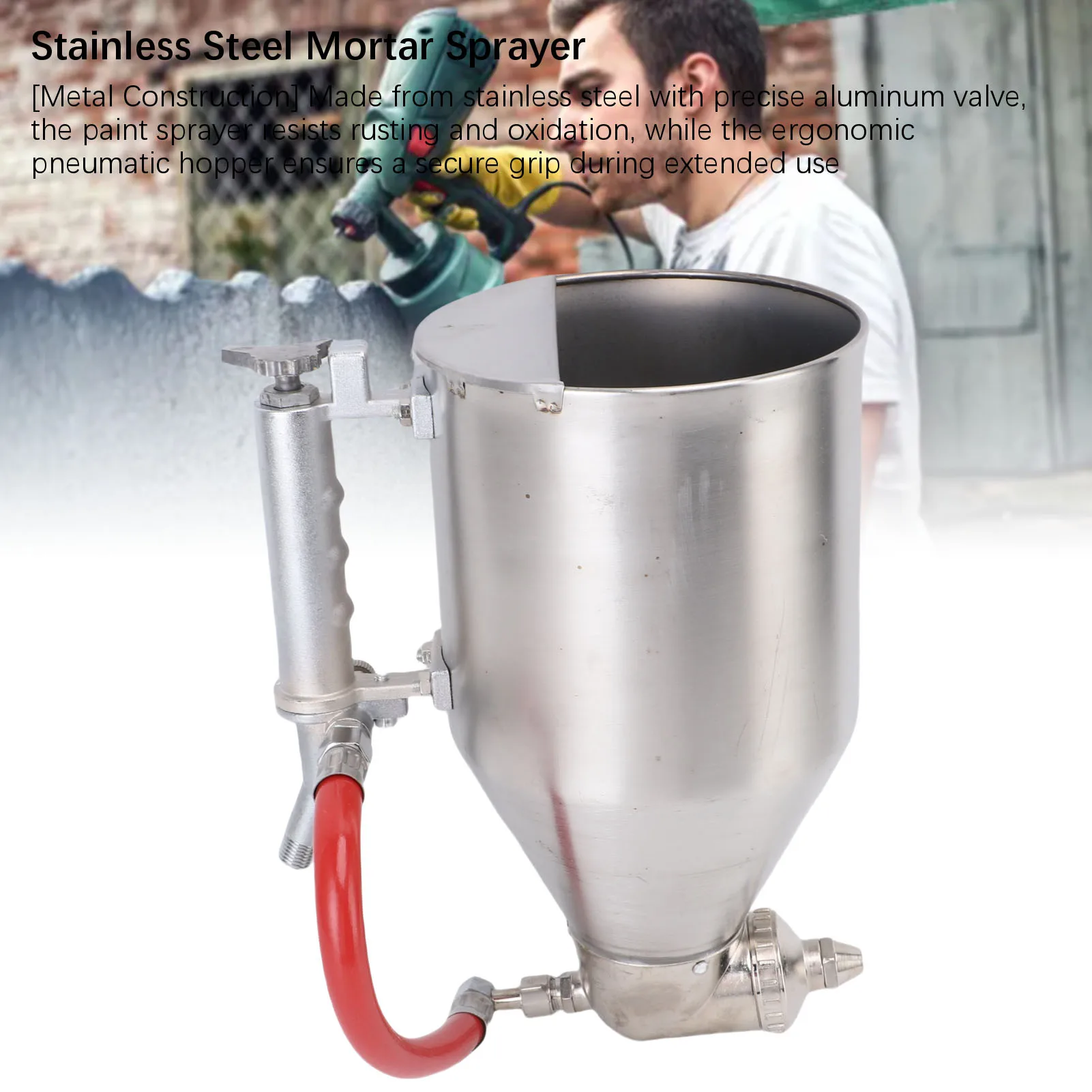Cement Mortar Sprayer Stainless Steel Air  Spray Gun for Exterior Wall Painting 1/4 Inch Inlet Pneumatic Cement Sprayer