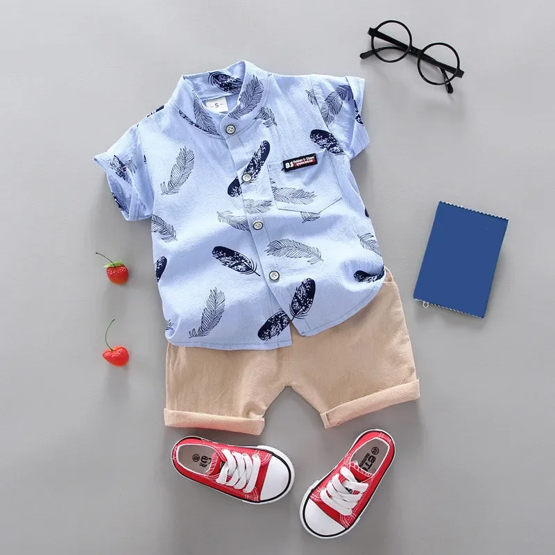 Summer new baby boy clothing sets children\'s clothing cotton print short sleeve shirt + shorts set Boys clothes