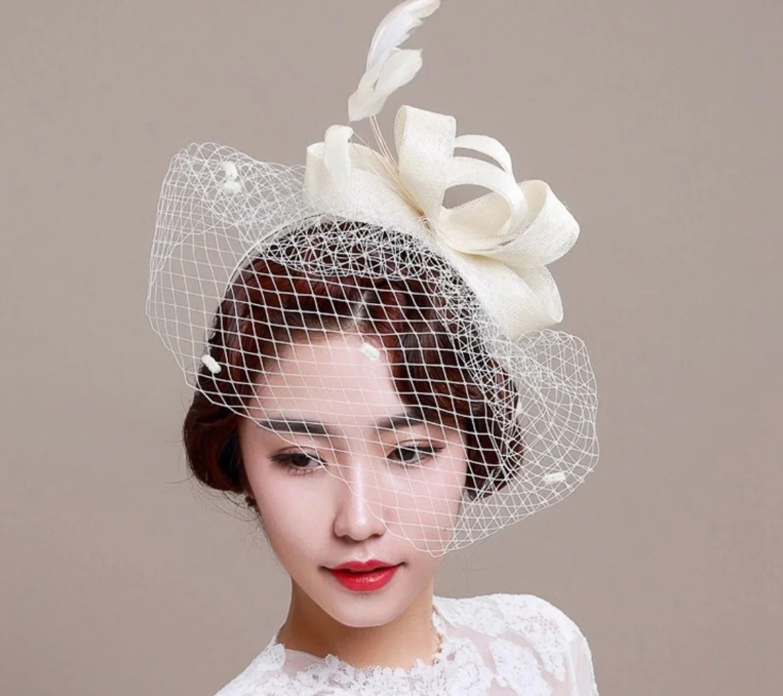 Bridal Net Birdcage Face Veils Wedding Party Feather Vintage Bridal Fascinators Hair Accessories Brides Blusher Vieil Headpiece