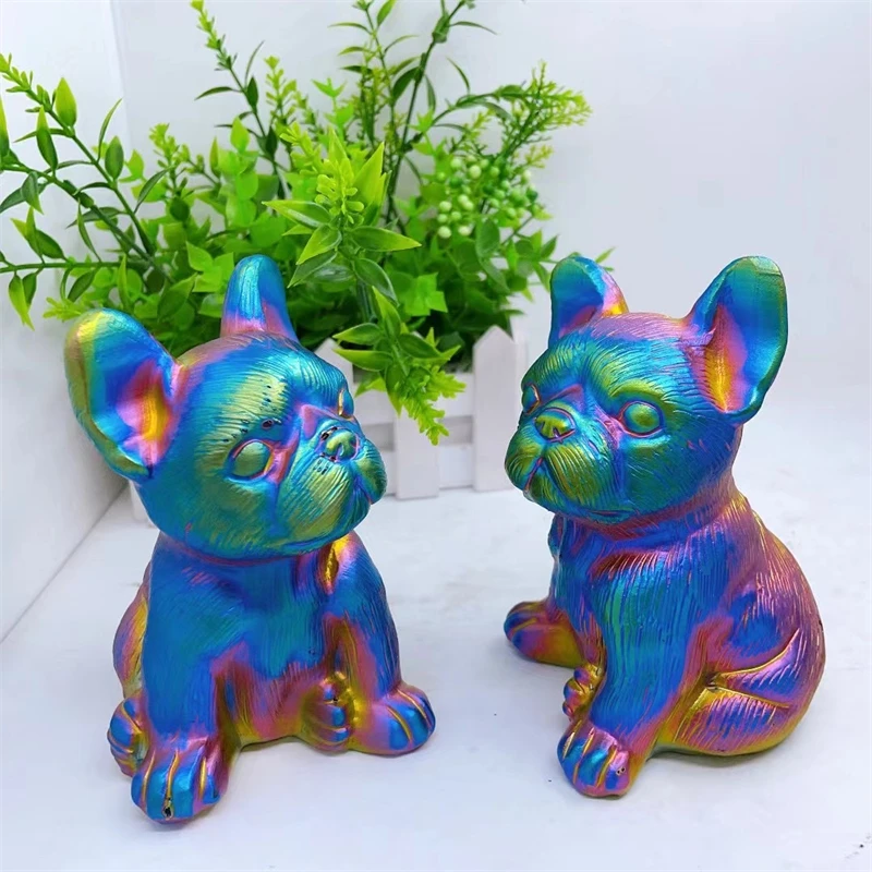 

Natural Aura Quartz Cartoon Dog Carving Room Decoration Healing Crystal Animal Figurine Reiki Carved Stones Gift 1PCS