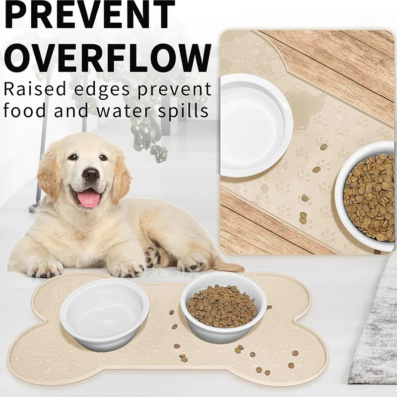 Dog Food Mat Anti-Slip Silicone Thicker Pet Placemat Waterproof Feeder Pad with Raised Edge Puppy  Feeding Mats