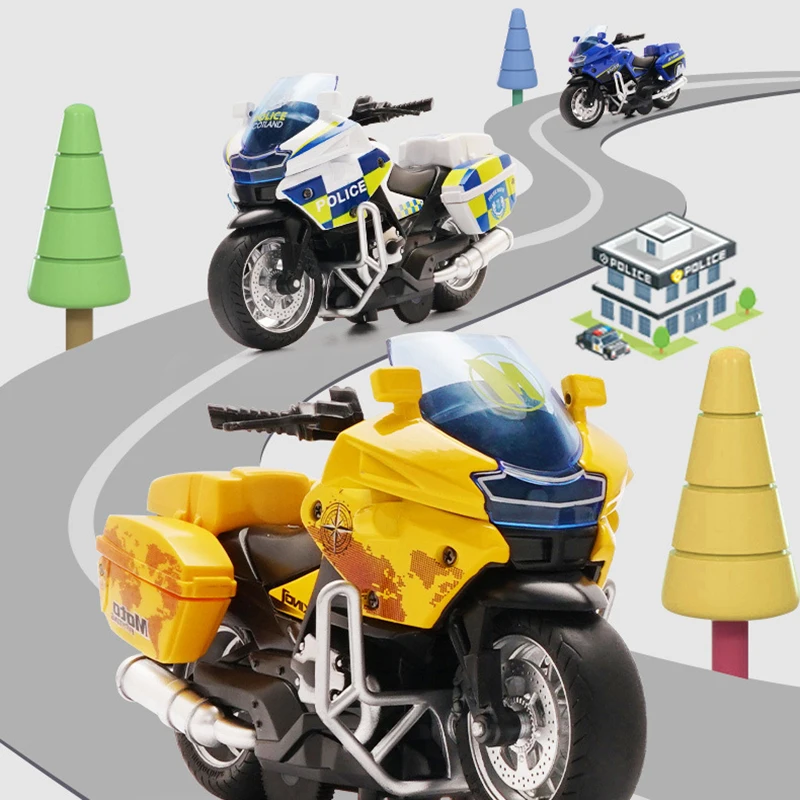 1:14 Simulatlon Alloy Pullback Motorcycle Mens Motorcycle Police Car Musical Toy With Lights Children Puzzle Toy Collection Gift