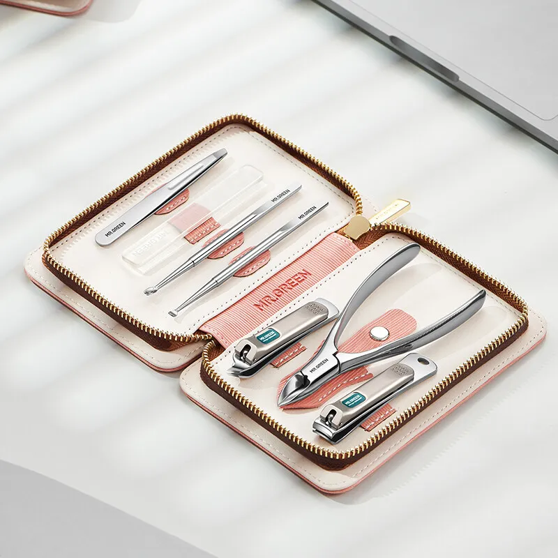verde conjunto de manicure pedicure conjuntos cortador de unhas ferramentas aço inoxidável profissional cortador de cutícula caso viagem kit 7 pçs/set para