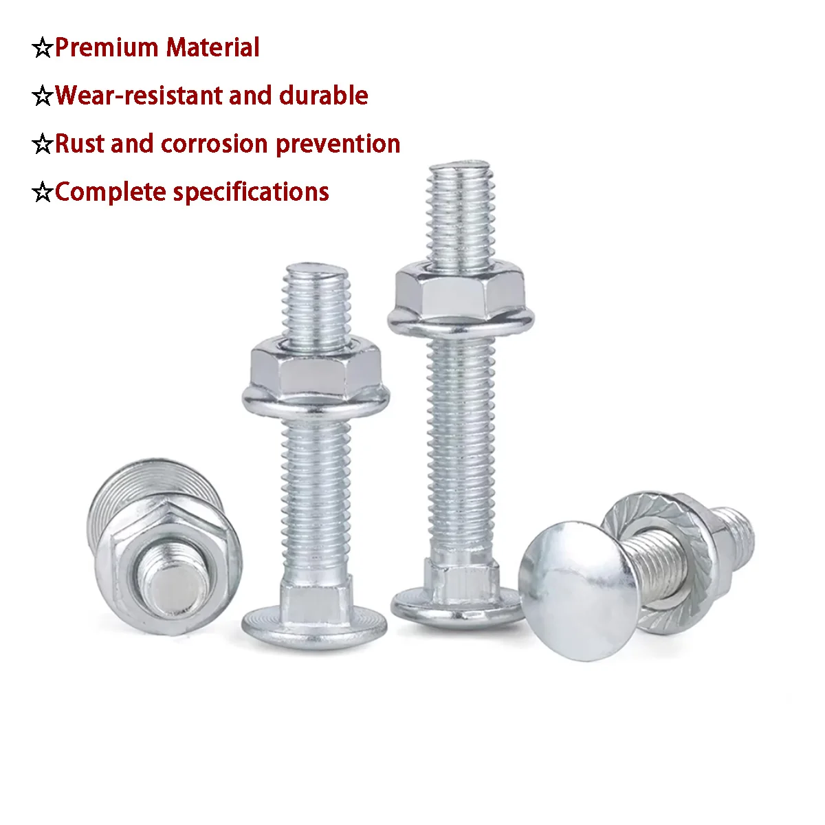 Zinc Plated Carbon Steel Carriage Bolt And Nut Set - Round Half Head Square Neck Shelf-Specific Fasteners M4-M12
