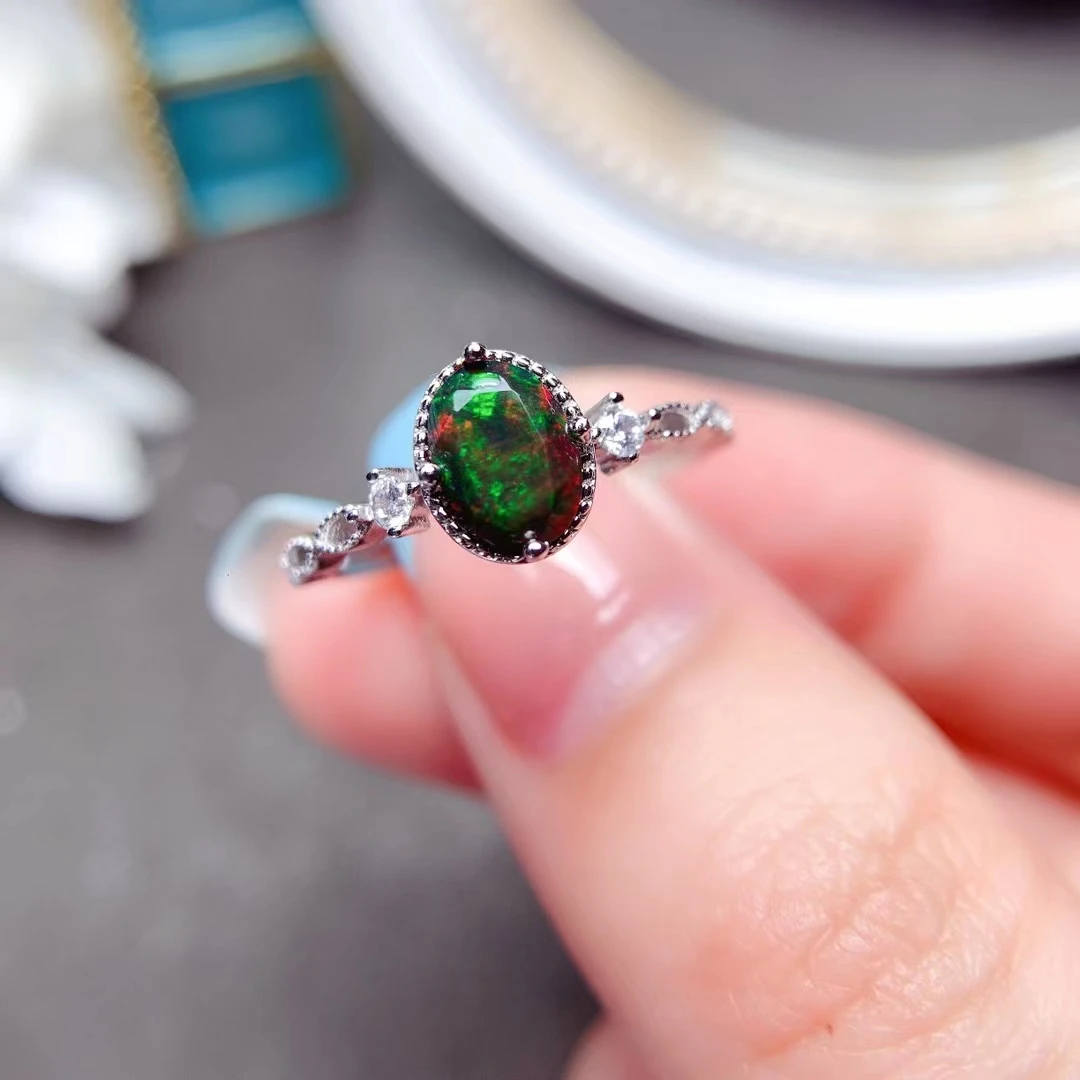 925 Silver Natural Ethiopia Opal Ring Faceted Cut October Birthstone Opal Engagement Ring For Women Anniversary Birthday Gift