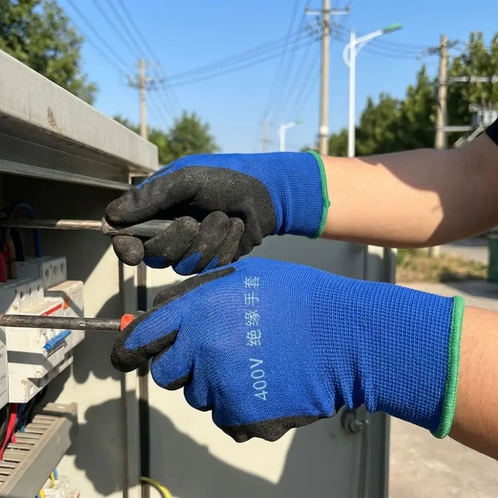 1 Pair Withstanding Voltage 400V Electrician Insulating Gloves Anti-Slip Grip High Elasticity Electrical Maintenance Gloves