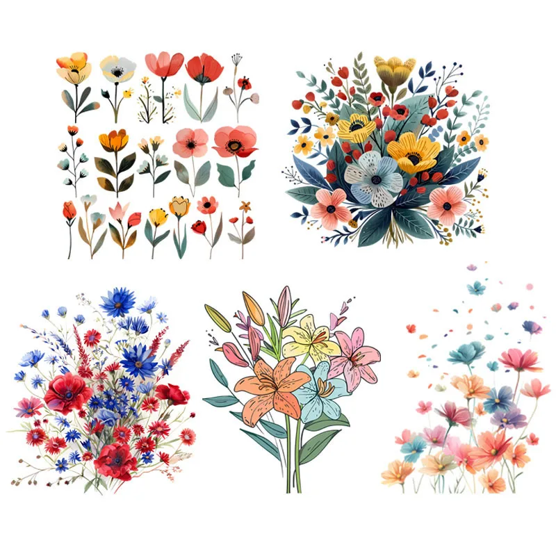 Ink Painting Flower Patches for Clothing Heat Transfer Fashion Appliques for Clothing Thermo Stickers Iron on Vinyl for Clothes