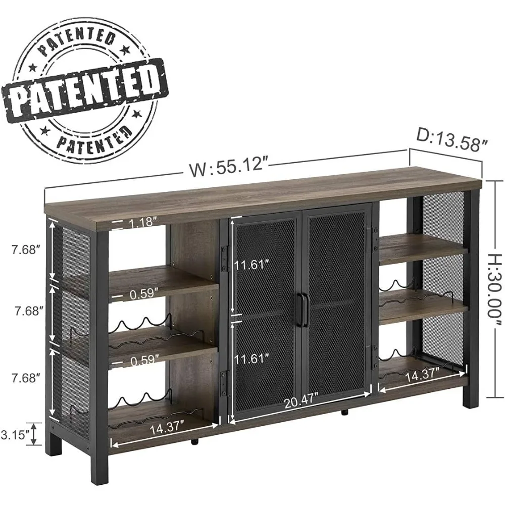 FATORRI Industrial Wine Bar Cabinet for Liquor and Glasses, Wood Coffee Bar with Wine Rack, Metal Sideboard and Buffet Cabinet