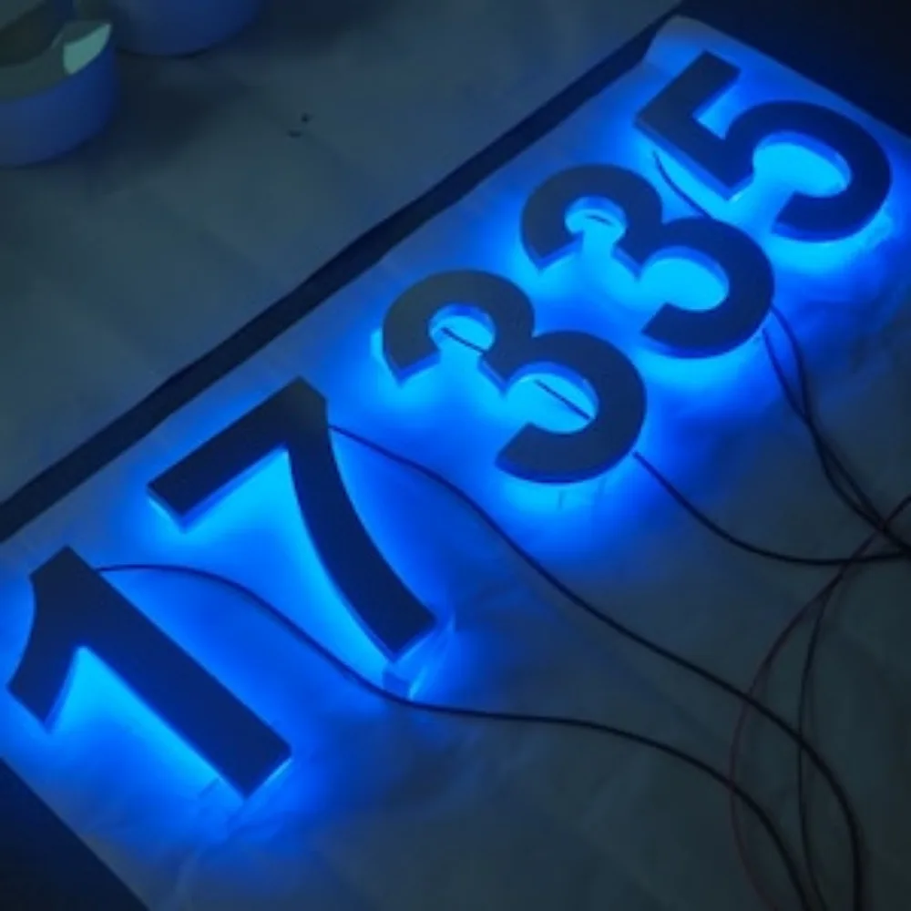 Metal Brushed Panel Material LED Home House Number Luminous Sign Outdoor Decoration Luminous Lighting Street Address Plate