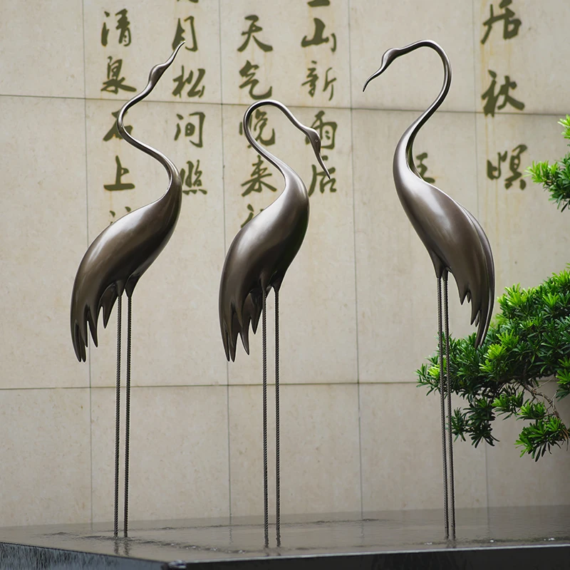 

Outdoor imitation copper crane sales department pool sculpture water feature decoration new Chinese courtyard garden decoratio