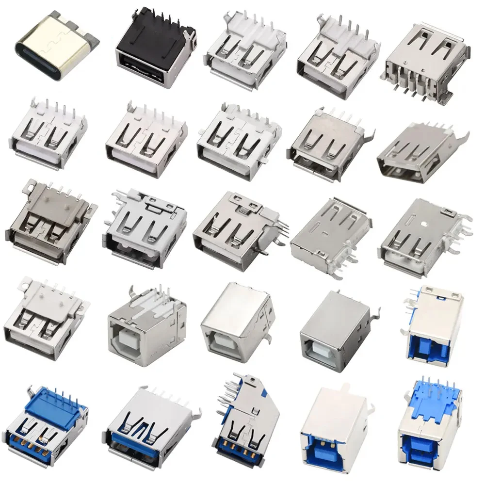 10 Buah USB Tipe A Port Standar Konektor Jack Solder Wanita Soket PCB Tipe B 90 Derajat Patch Penyisipan Lurus Horisontal