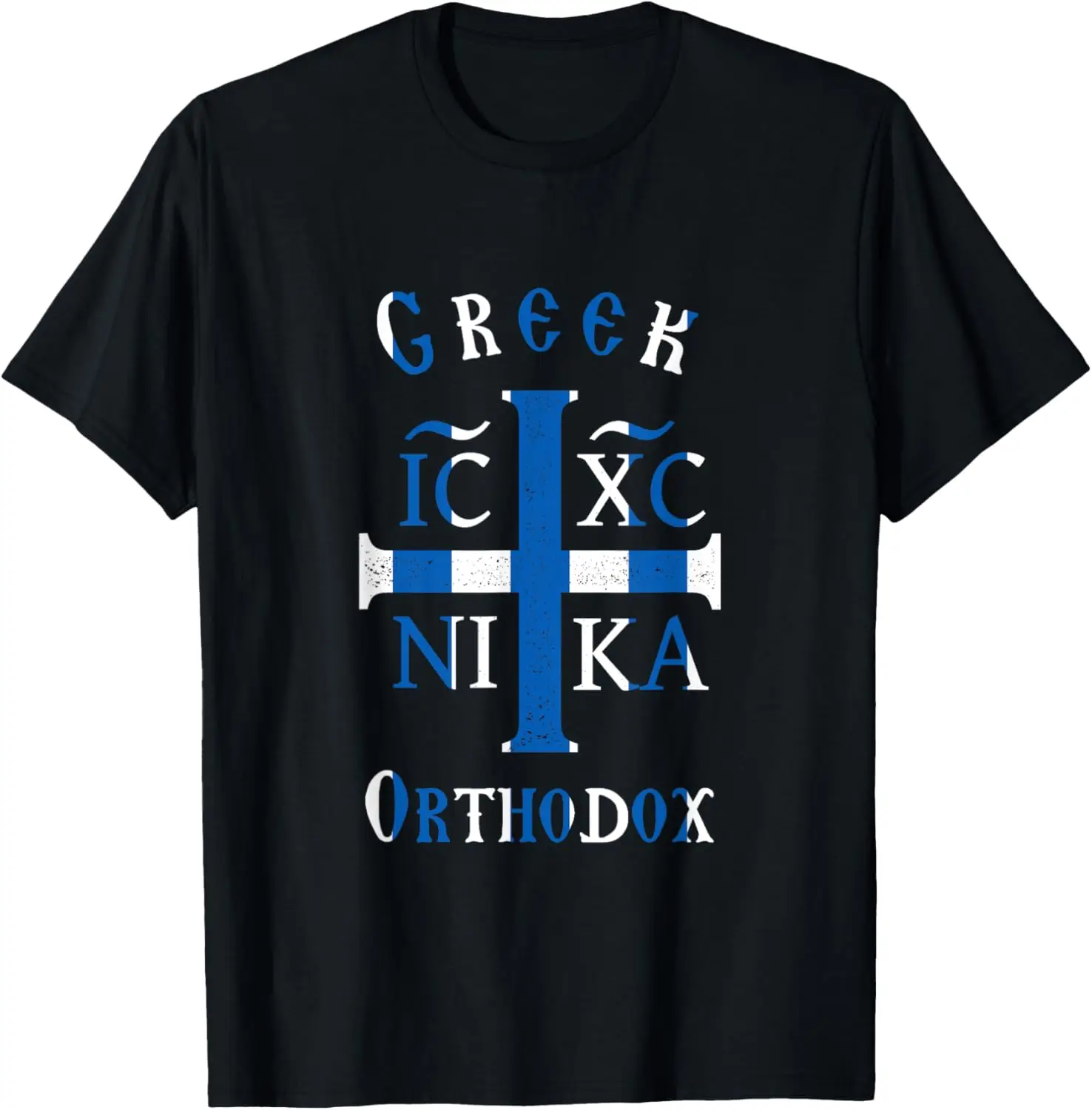 Greek Flag Orthodox Christian IC XC NI KA Christogram T-Shirt Short Sleeve Casual 100% Cotton Shirt