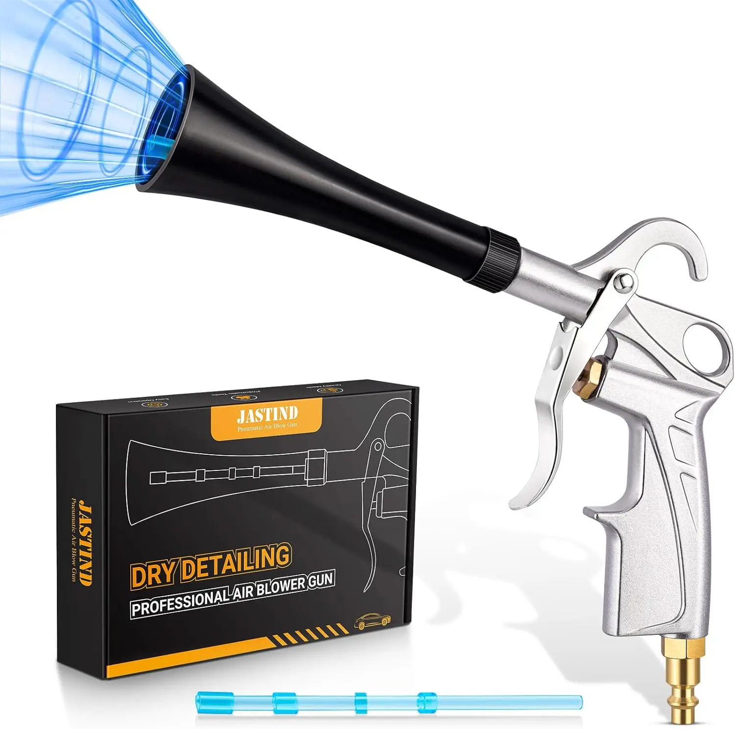 

Powerful Tornado Car Cleaning Gun, Dry Detailing Air Blower with Replacement Tube, Brass 1/4 NPT Quick Connector, Metal Air Blaster for Compressor