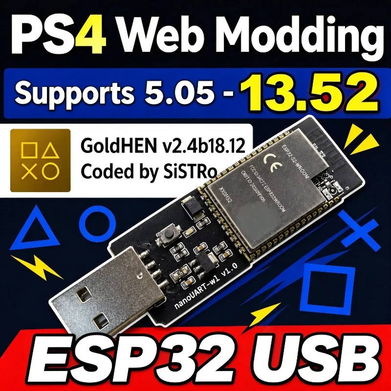 2026 New PS4 ESP32 USB JailBREAK Boot Adapter GoldHEN Version 5.05~13.52 One Click Payload Boot Tool Plug & Play Easy Operation