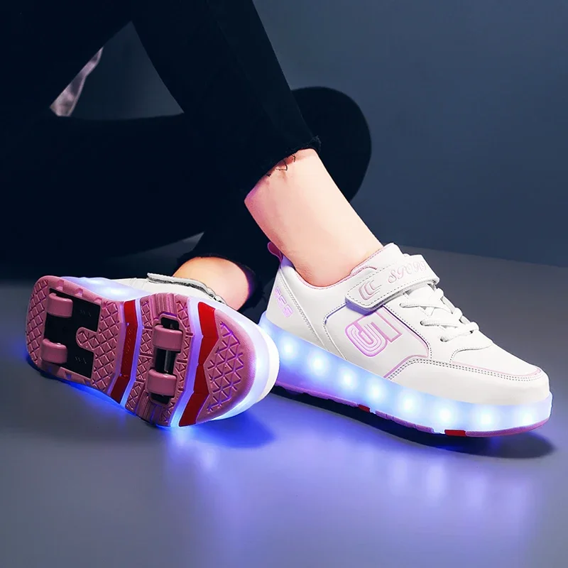 Roller Skate Shoes 4 Wheels Kids Boys Girls Fashion Led Flashing Light Boots 2022