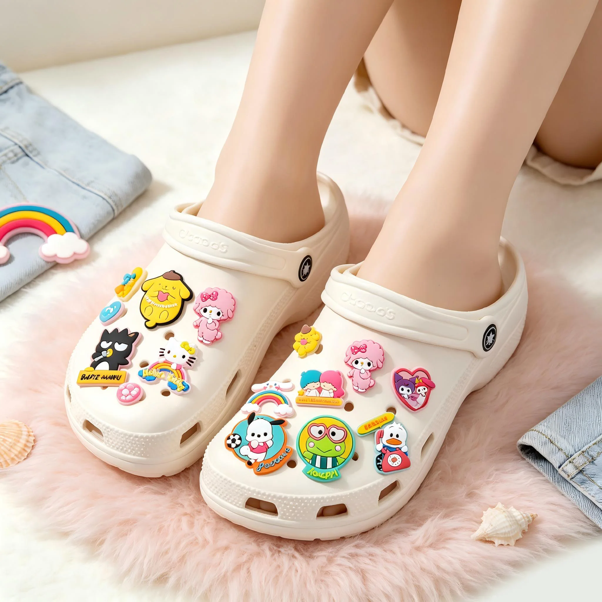 9-30Pcs Christmas Shoe Charms Cute Hello Kitty Cinnamoroll PVC Charms For Clogs Sandals DIY Decor Xmas Kids Gift Accessories