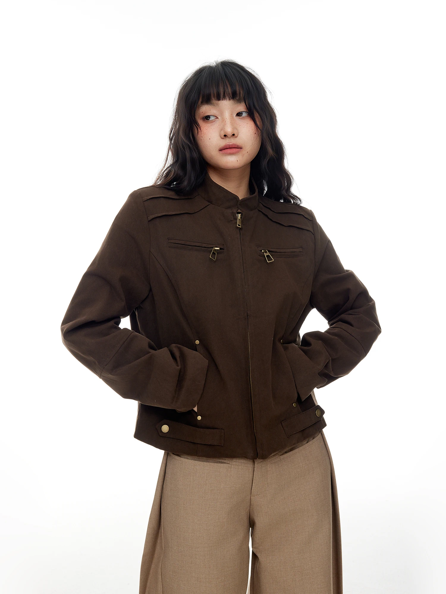 

American Retro Design Coffee ort Workwear Jaet Women Spring 2026 New Loose Slimming Jaet Top Street Sle Cotton