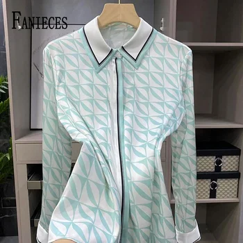 FANIECES Blusas Mujer Elegantes Y młodociane modny nadruk niebieskie koszula damska wiosenne długie guzik na rękawie w stylu Streetwear